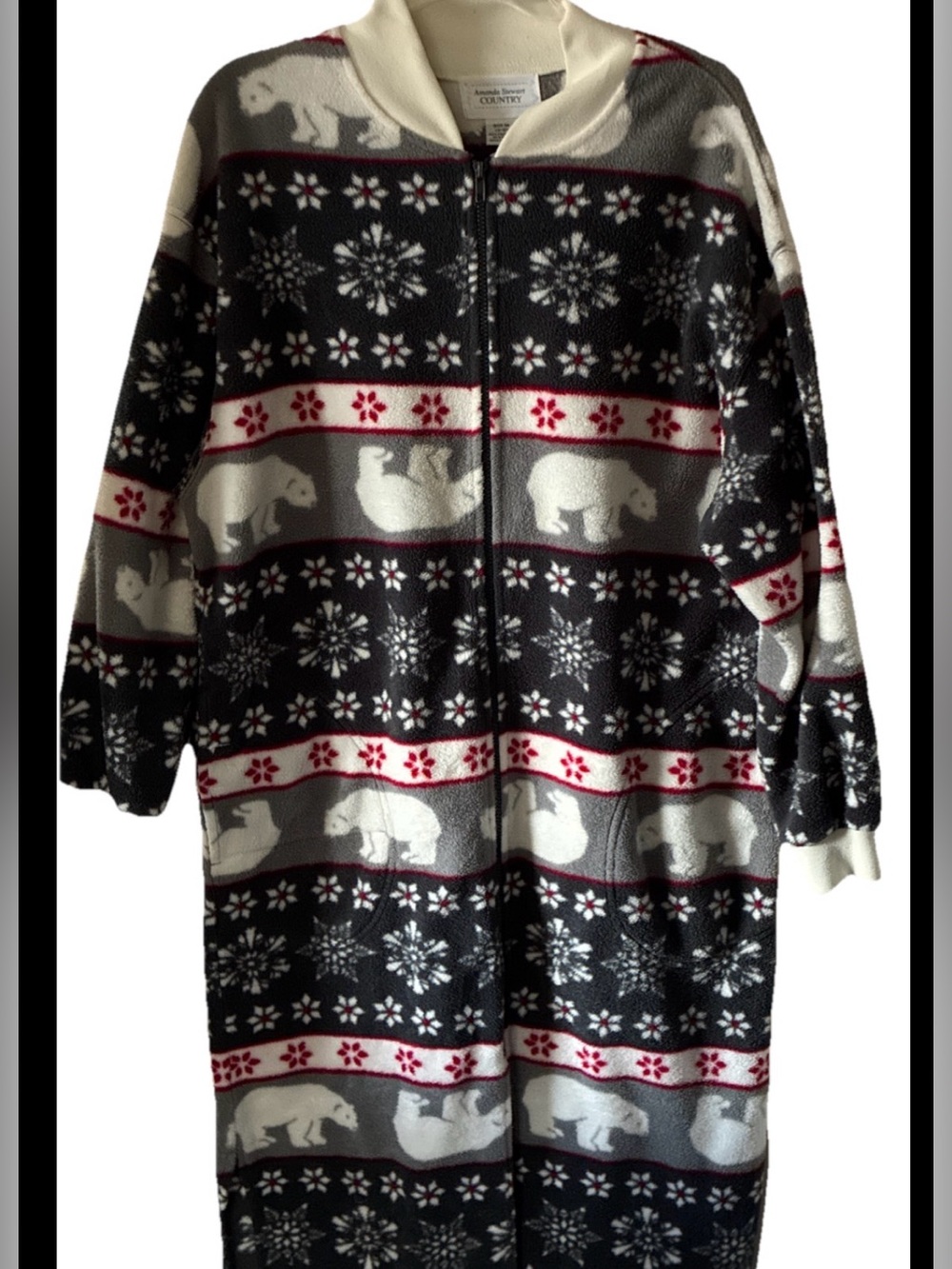 Vintage Amanda Stewart Country Fleece Nightgown Cottagecore Sz M Polar Bears EUC